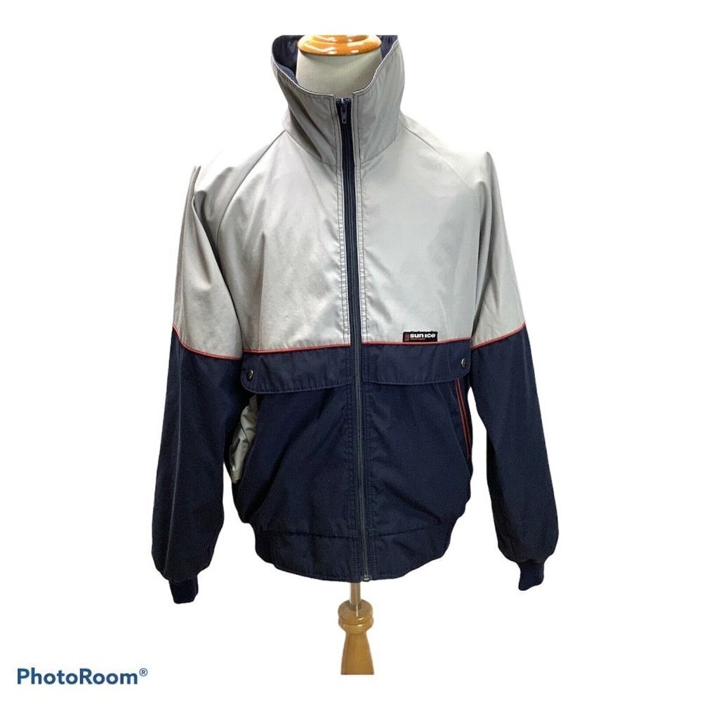 90s Sun Ice Jacket Bomber Retro Blue Grey Puffy Color block Sz XL Canada Vintage